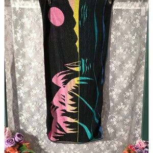 Vintage 80s Beach Towel 1980s Retro New Wave Rainbow Ocean Sunset 54 x 28